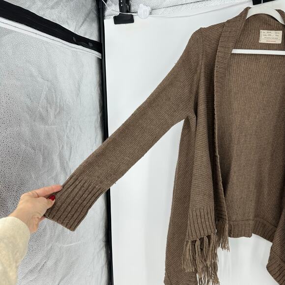 Sweater Cardigans Womens M Open Cardigan Wool  Brown Fringe Long Sleeve Boho - Picture 6 of 11